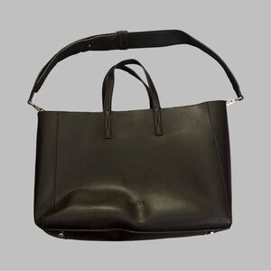 CALPAK Haven Black Leather Laptop Tote Bag